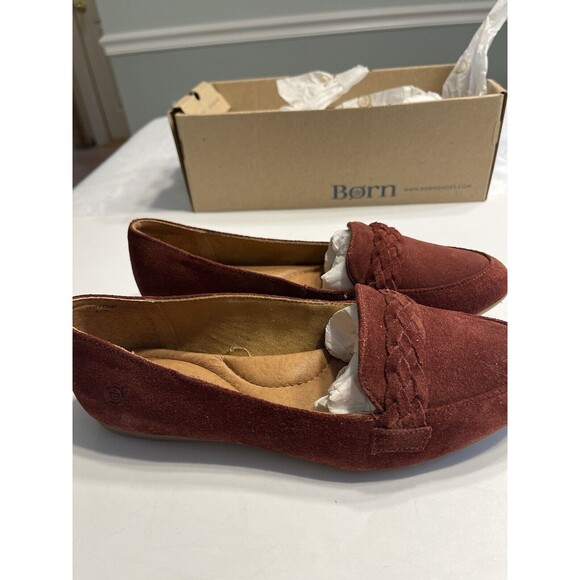 NIB ~ Born Mirror Braided Suede Slip On Loafers Russett Red Brown Shoes Sz 8 - Picture 1 of 15